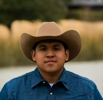 Cowboy in blue shirt